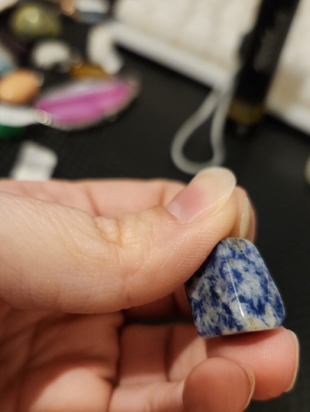 Batch of 4 Stone Pendants! Lapis Lazuli, White Onyx, Green Aventurine, Pink Qtz - Picture 3 of 15